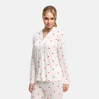 Red Heart Print - White